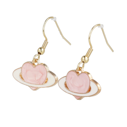 Pink Heart Planet Drop Earrings