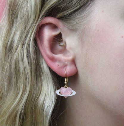 Pink Heart Planet Drop Earrings
