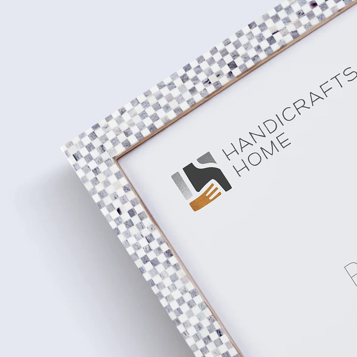 Handmade Checkered Grey White Bone Inlay Poster Frames, 20 Sizes, for wall display