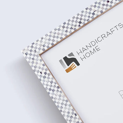 Handmade Checkered Grey White Bone Inlay Poster Frames, 20 Sizes, for wall display