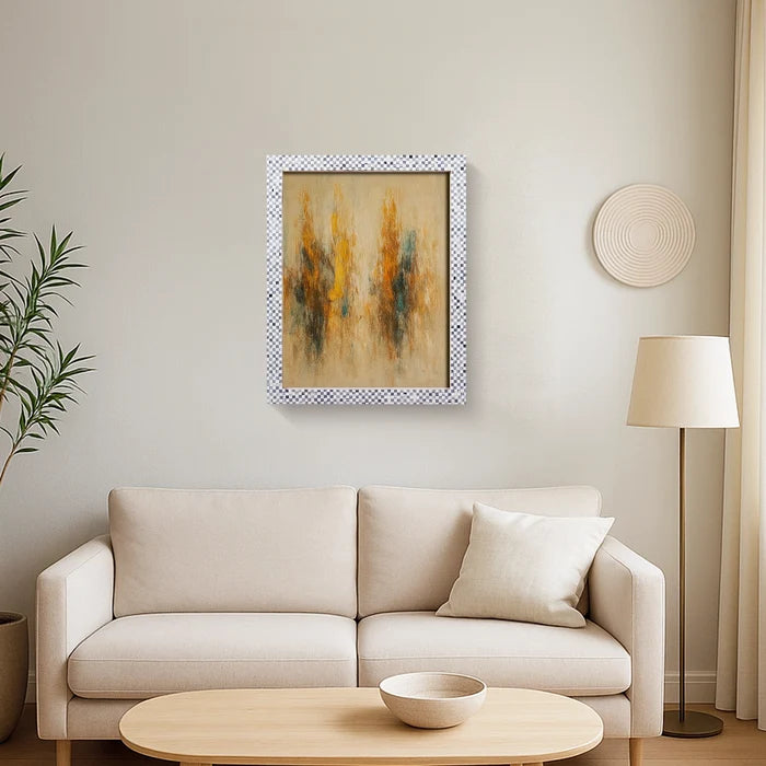 Handmade Checkered Grey White Bone Inlay Poster Frames, 20 Sizes, for wall display