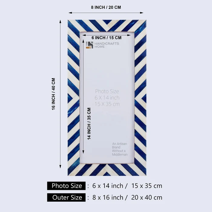 Handmade Poster Frame Chevron Collection Bone Inlay, Blue, 2 Sizes, for wall display