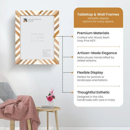 Handmade Poster Frames Marquet Chevron Pattern Resin Inlay Collection, 5 sizes, for wall display