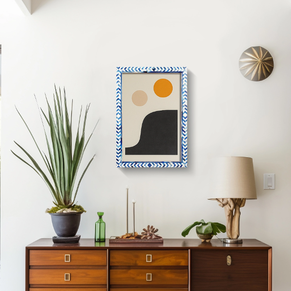 Handmade Blue white Poster Frames - Taj Chevron Bone Inlay - 19 Sizes, for wall display