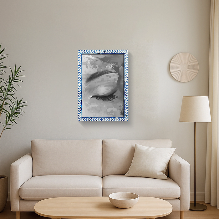 Handmade Blue white Poster Frames - Taj Chevron Bone Inlay - 19 Sizes, for wall display