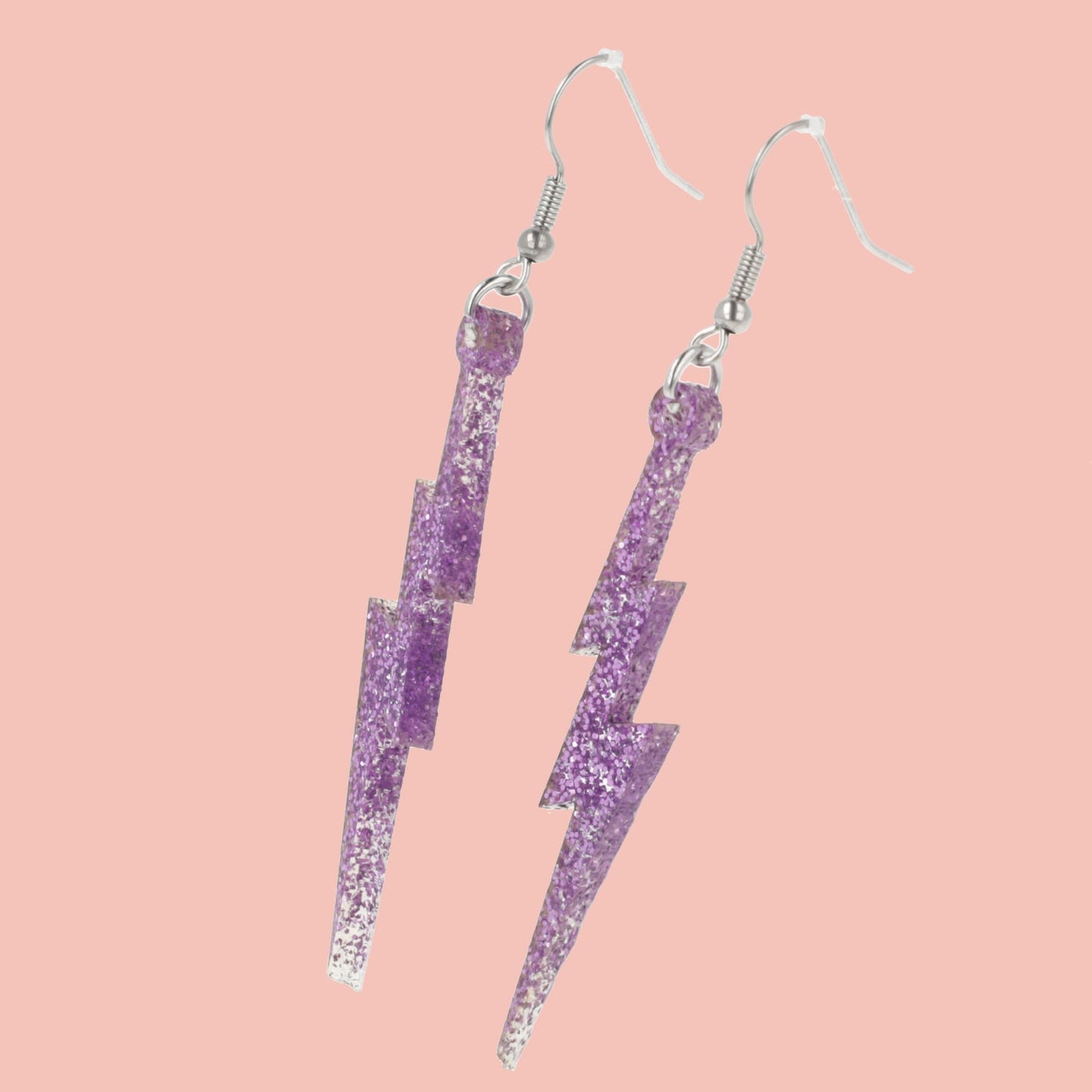 Purple Glitter Lightning Bolt Earrings
