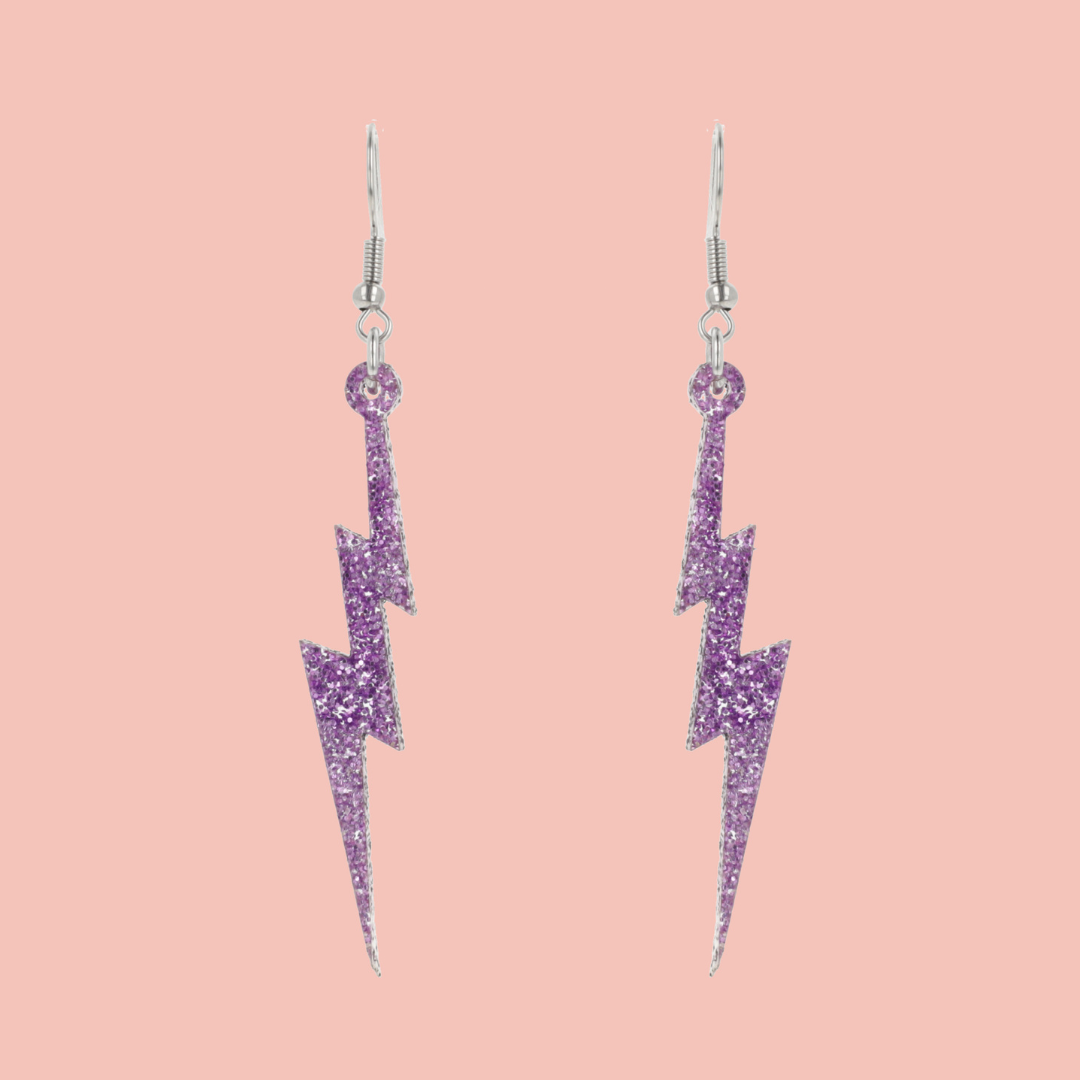 Purple Glitter Lightning Bolt Earrings