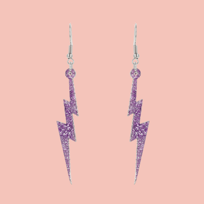 Purple Glitter Lightning Bolt Earrings