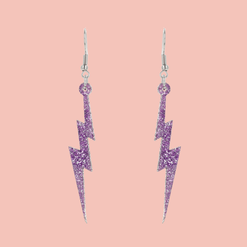 Purple Glitter Lightning Bolt Earrings