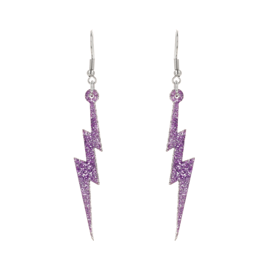 Purple Glitter Lightning Bolt Earrings