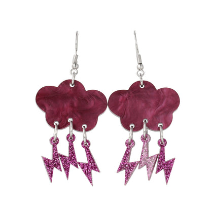Purple Glitter Acid Lightning Earrings