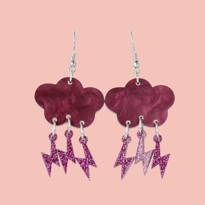 Purple Glitter Acid Lightning Earrings