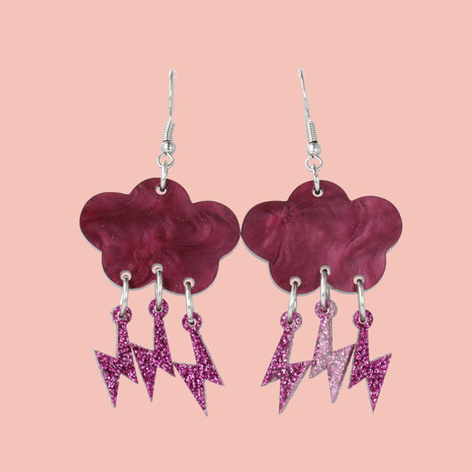 Purple Glitter Acid Lightning Earrings