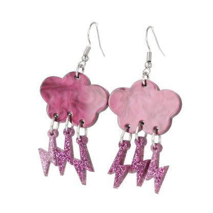 Purple Glitter Acid Lightning Earrings