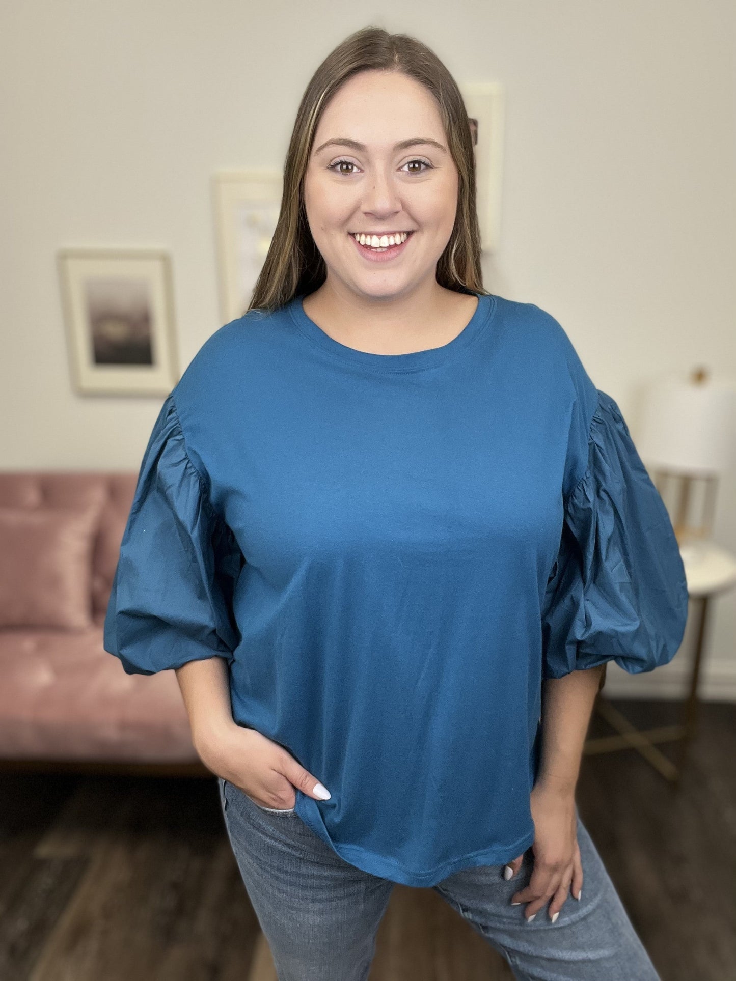 Can't Let You Go Women's Modern 3/4 Puff Sleeve Top
