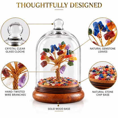Rainbow Gemstone Tree with Glass Cloche | Handcrafted Decor
