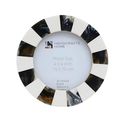 Handmade Round Resin Inlay Baby Picture Frame 4x4 Black white Nursery Decor
