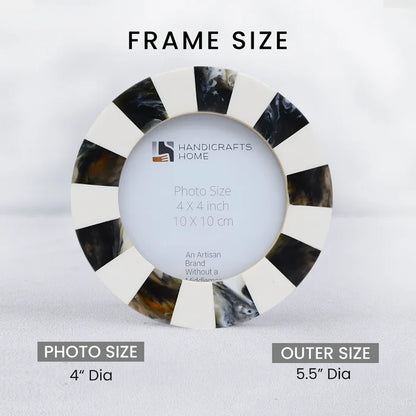 Round Resin Inlay Baby Picture Frame 4x4 Black white Nursery Decor