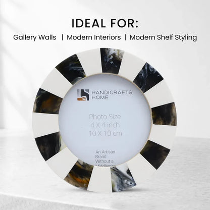 Round Resin Inlay Baby Picture Frame 4x4 Black white Nursery Decor