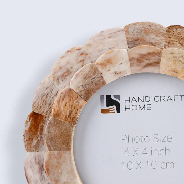 Scalloped Picture Frame | Brown Bone Inlay | 4 In Round Photo Frame