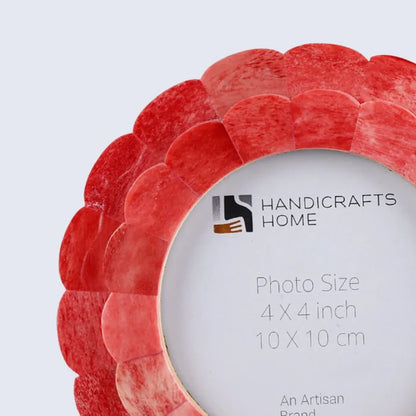 Scalloped Picture Frame | Red Bone Inlay | 4 In Round Photo Frame