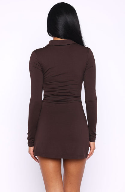 It's All For You Long Sleeve Mini Dress Chocolate