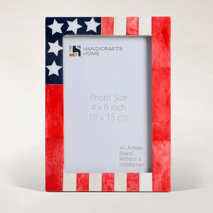 Handmade US Flag Bone Inlay Picture Frames Americana Patriotic Decor