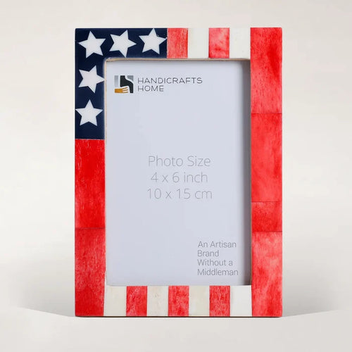 Handmade US Flag Bone Inlay Picture Frames Americana Patriotic Decor