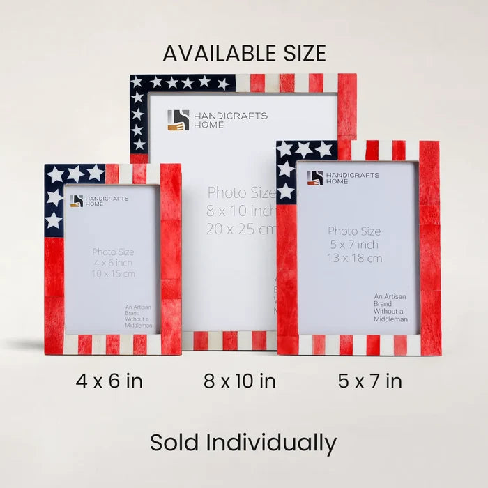 Handmade US Flag Bone Inlay Picture Frames Americana Patriotic Decor