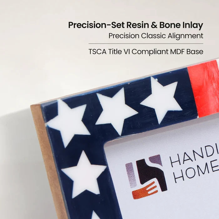 Handmade US Flag Bone Inlay Picture Frames Americana Patriotic Decor