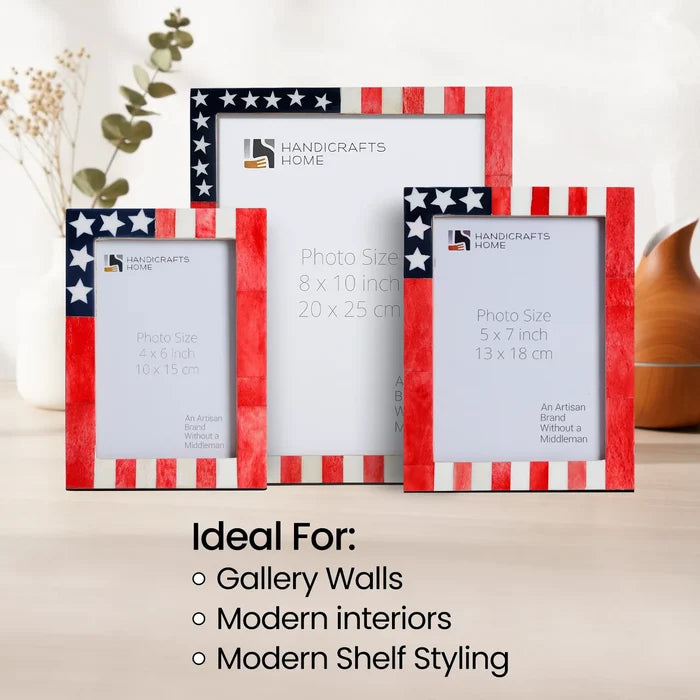 US Flag Bone Inlay Picture Frames Americana Patriotic Decor