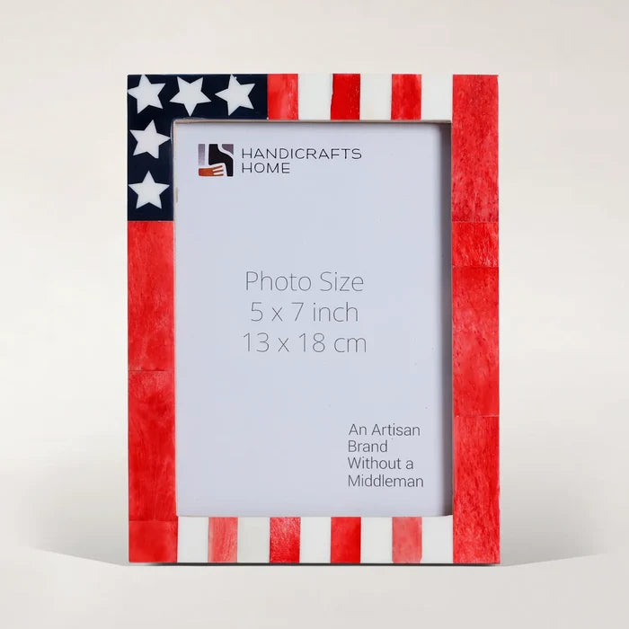 US Flag Bone Inlay Picture Frames Americana Patriotic Decor