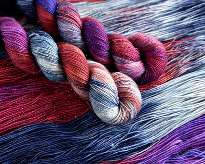 Destination Yarn fingering weight yarn Vermilion Summer