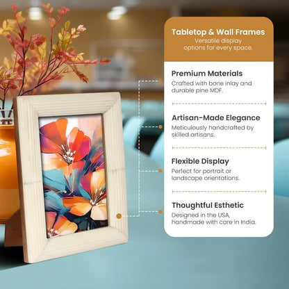 Handmade White Carved Bone Inlay Picture Frame - 4x6 5x7 8x10, for tabletop or wall display