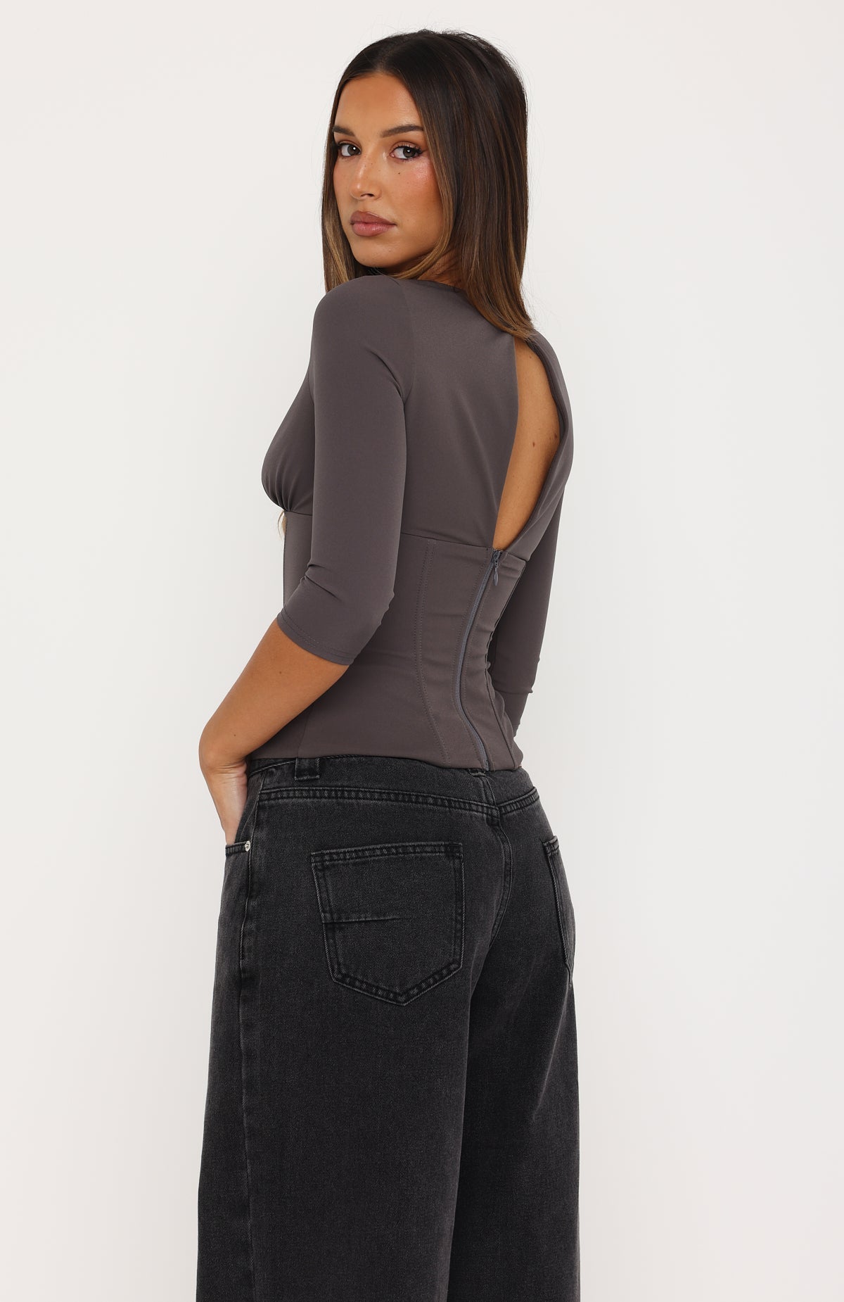 Fire Light 3/4 Sleeve Bustier Charcoal