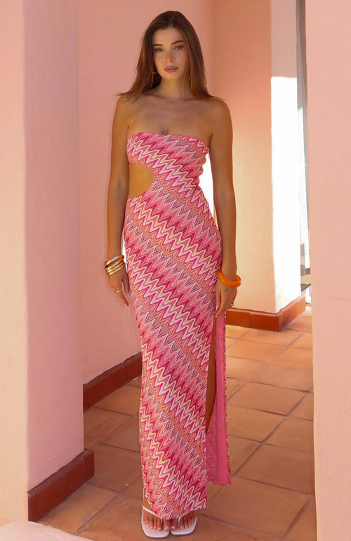 Flirt Mode Strapless Maxi Dress Sunrise Waves