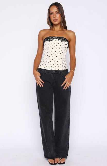 Flow Of Things Strapless Bustier Cream/Black Polka Dot