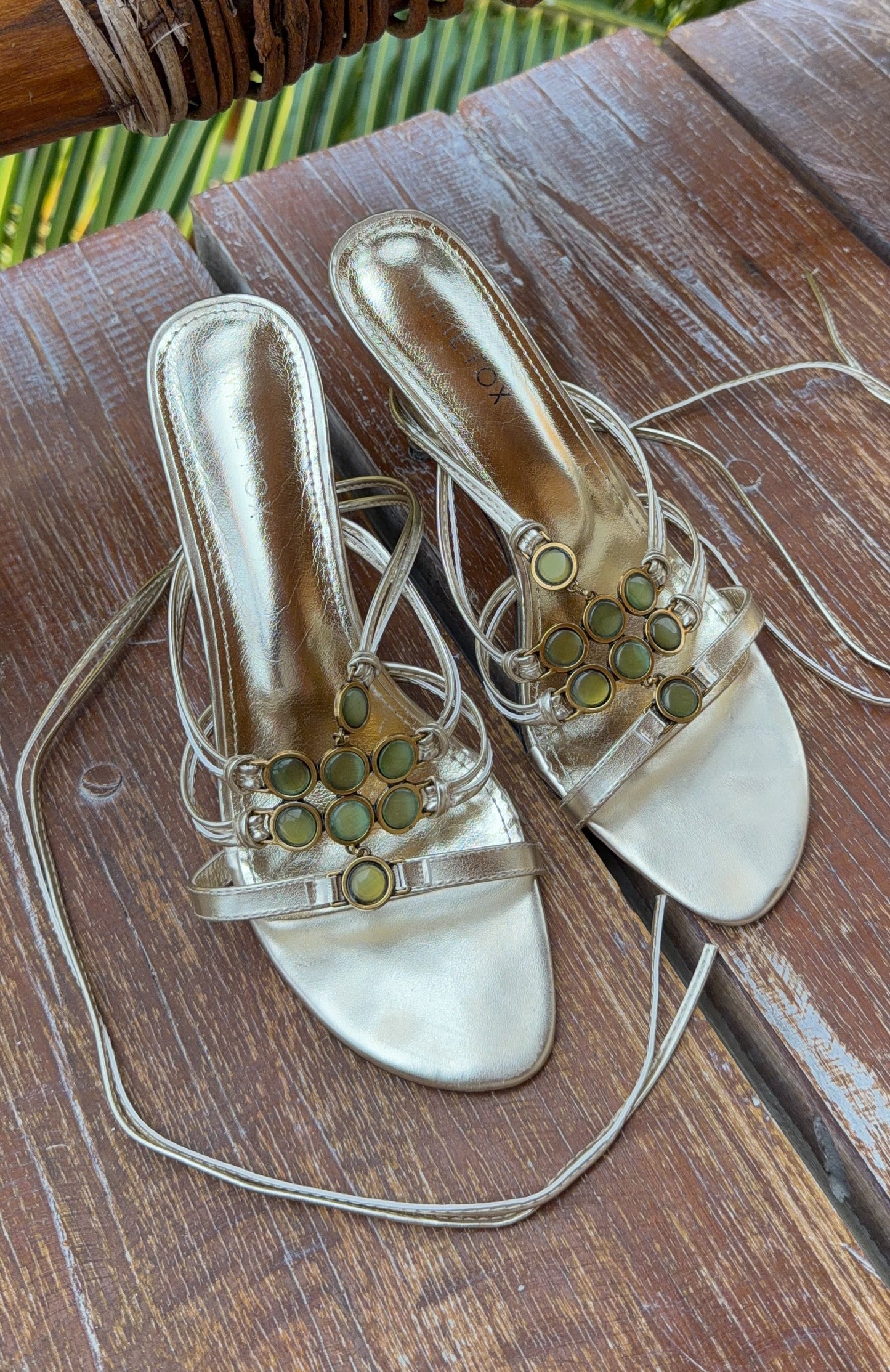 Giana Beaded Wrap Heels Champagne/Lime