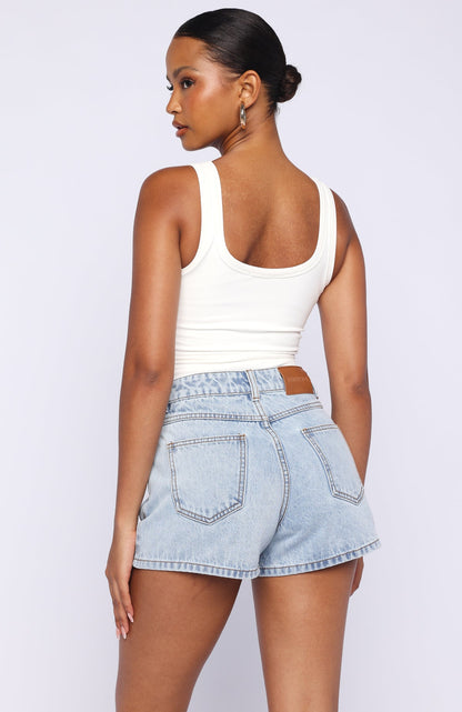 Hayley High Rise Denim Shorts Mid Blue Wash