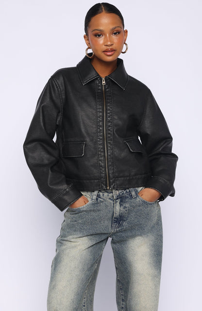 I Know Love PU Jacket Black