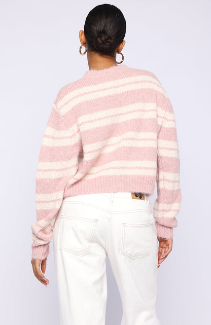 Ice Bae Stripe Knit Cardigan Strawberry Cream Stripe
