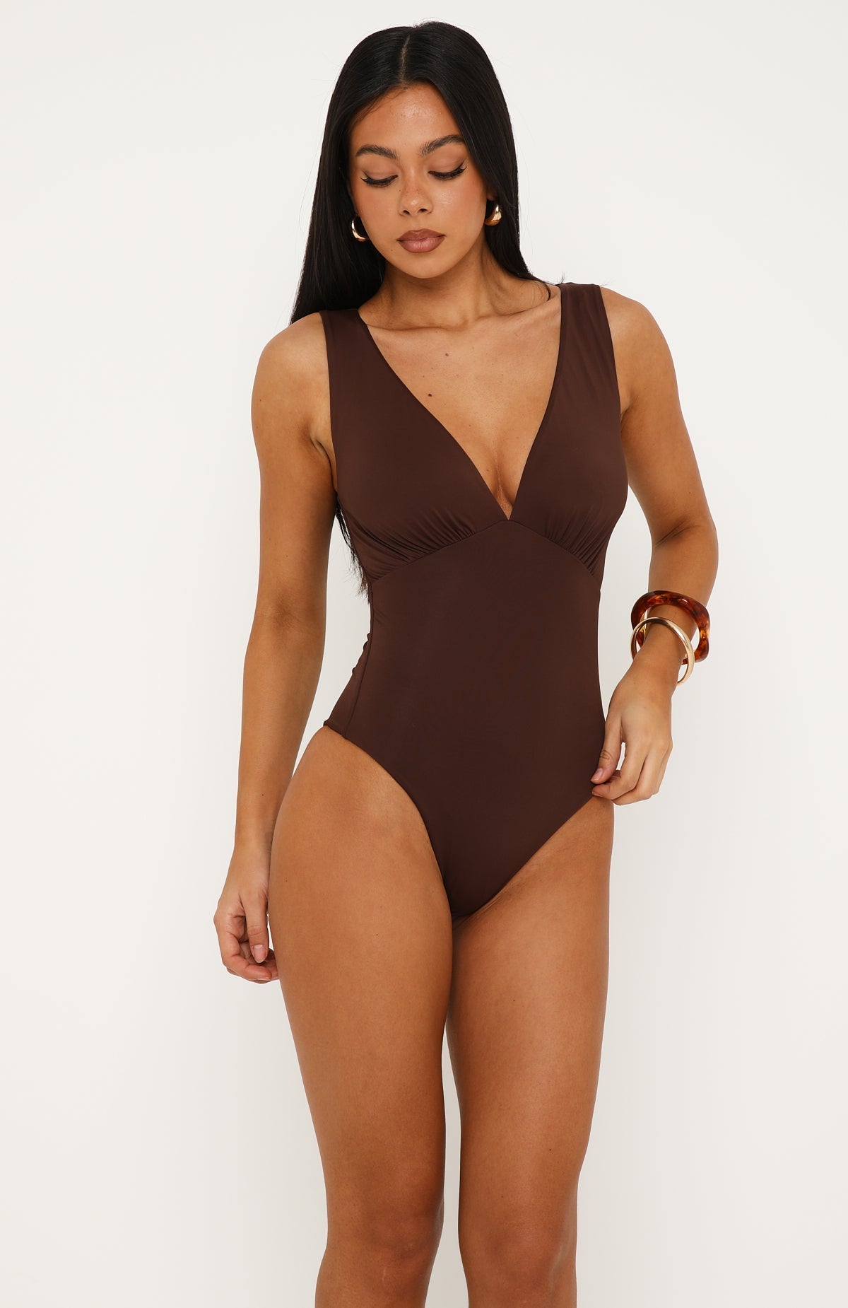 Into The Mix V Neck Bodysuit Chocolate