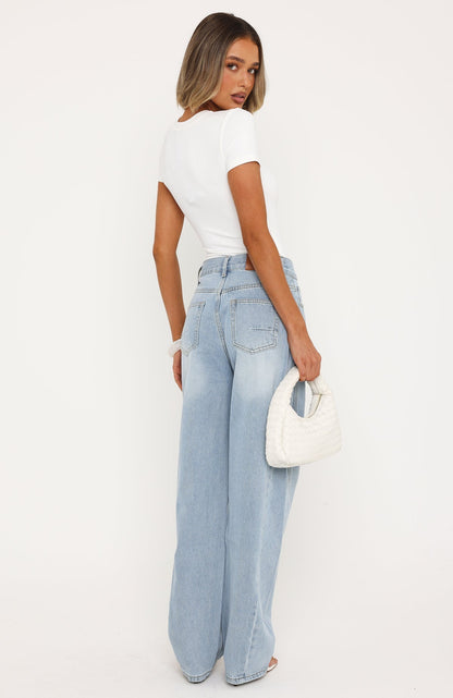 Jessica Mid Rise Barrel Leg Jeans Light Blue Wash