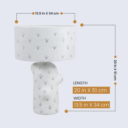 White Sculptural Paper Mache Accent Lamp with Patterned Shade