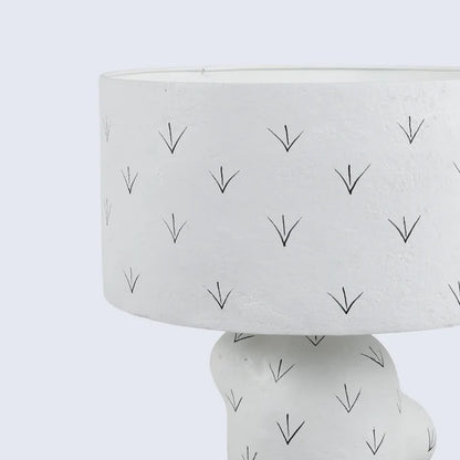 White Sculptural Paper Mache Accent Lamp with Patterned Shade