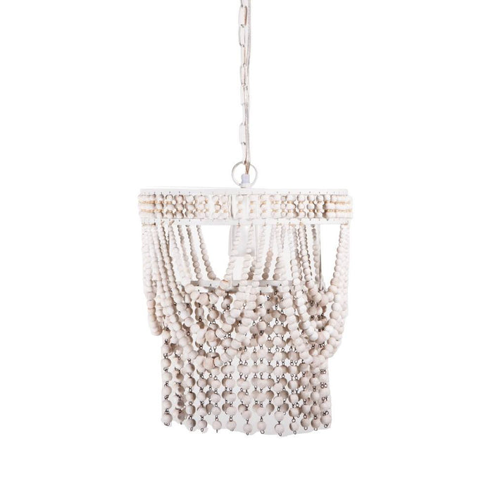 Wood Beaded White Chandelier – Plug in or Hard Wire