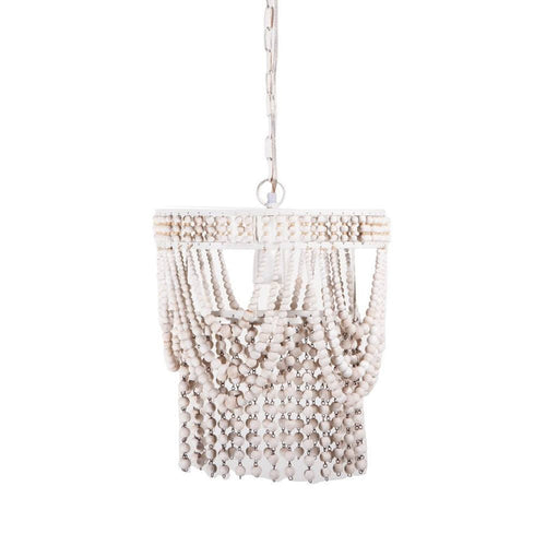 Wood Beaded White Chandelier – Plug in or Hard Wire