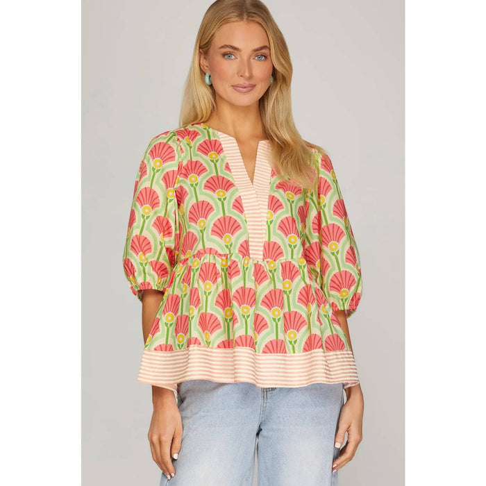 Woven Print Samantha Top in Pink
