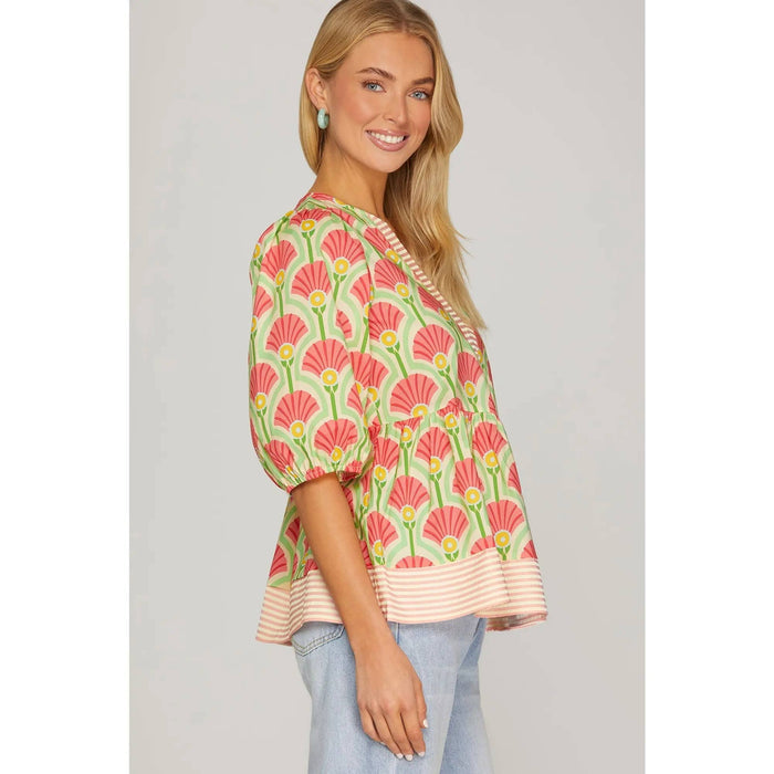 Woven Print Samantha Top in Pink