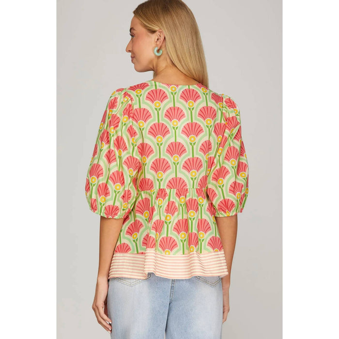 Woven Print Samantha Top in Pink